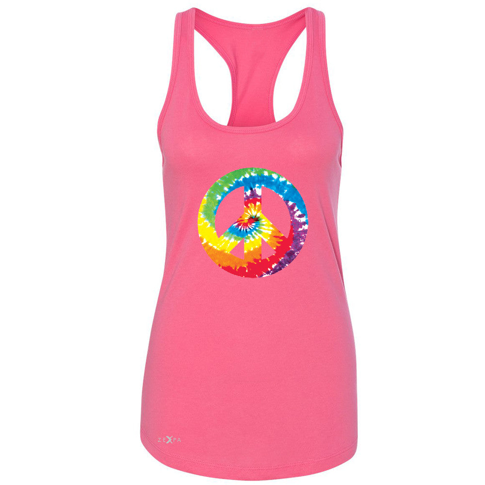 Peace Sign TIE DYE Hippie Women's Racerback Politics Graphic Retro Sleeveless - Zexpa Apparel - 2