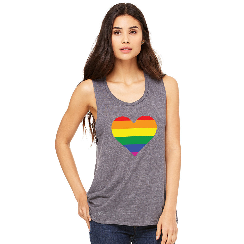 Gay Pride Rainbow Love Heart Strong Women's Muscle Tee Pride Sleeveless - Zexpa Apparel