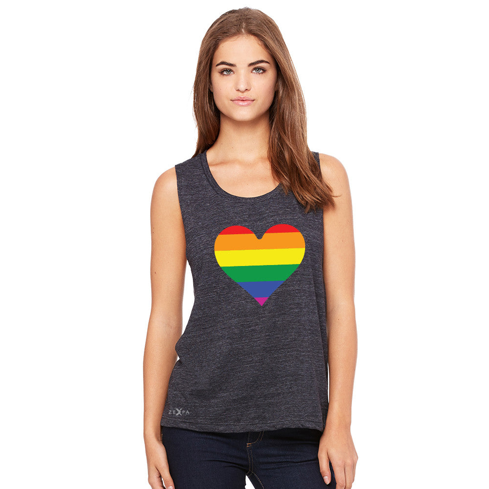 Gay Pride Rainbow Love Heart Strong Women's Muscle Tee Pride Sleeveless - Zexpa Apparel