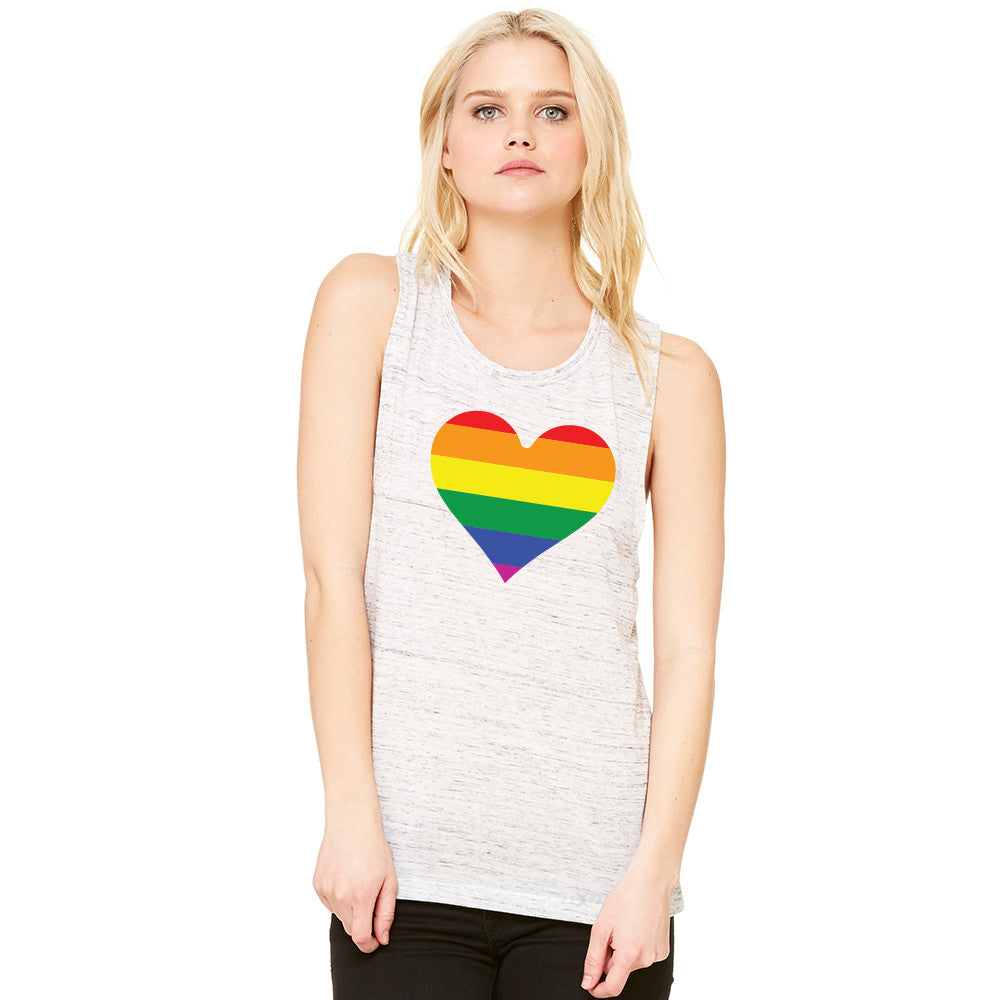 Gay Pride Rainbow Love Heart Strong Women's Muscle Tee Pride Sleeveless - Zexpa Apparel