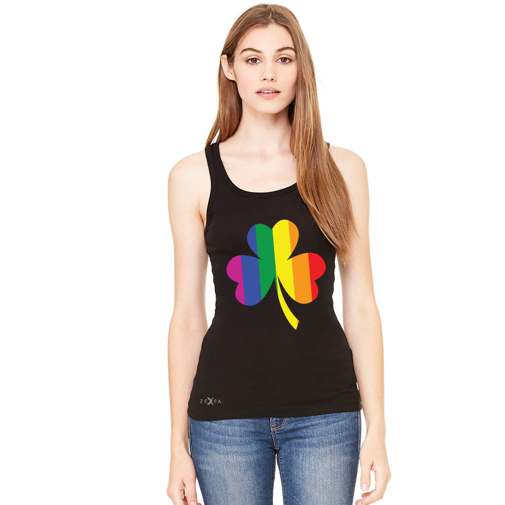 Gay Pride Rainbow Love Lucky Shamrock Women's Tank Top Pride Sleeveless - Zexpa Apparel - 4