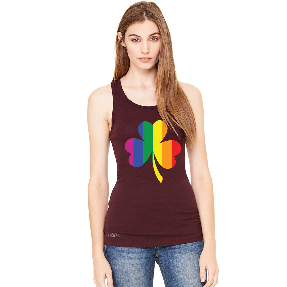 Gay Pride Rainbow Love Lucky Shamrock Women's Racerback Pride Sleeveless - zexpaapparel - 3