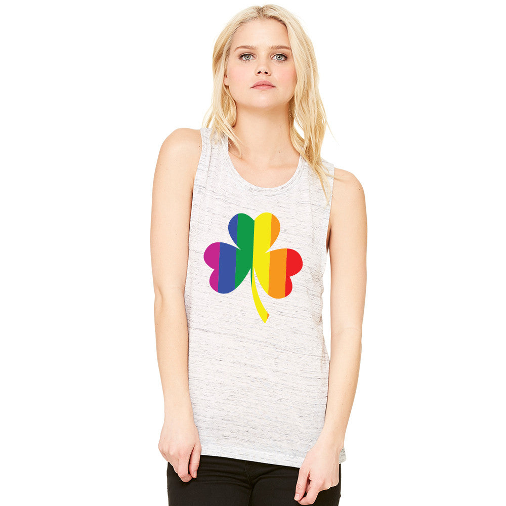 Gay Pride Rainbow Love Lucky Shamrock Women's Muscle Tee Pride Sleeveless - Zexpa Apparel
