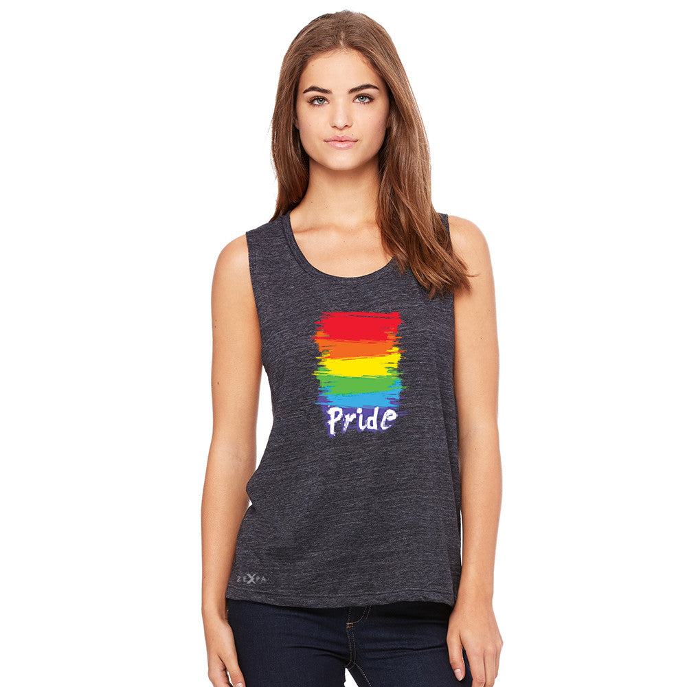 Gay Pride Rainbow Color Paint Cutest Women's Muscle Tee Pride LGBT Sleeveless - Zexpa Apparel
