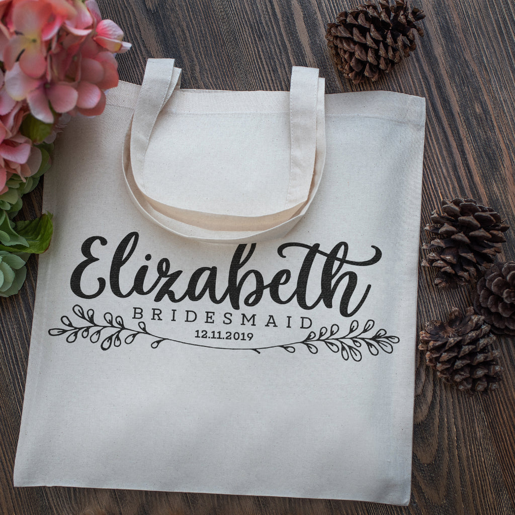 Personalized Tote Bag For Bridesmaids Wedding | Customized Bachelorette Party Bag | Baby Shower and Events Totes |Design #19