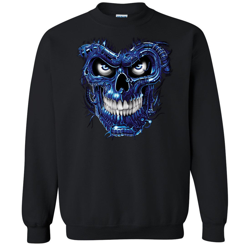 Teminator Blue Skull Unisex Crewneck Day Of Dead Dia De Muertos Sweatshirt - Zexpa Apparel