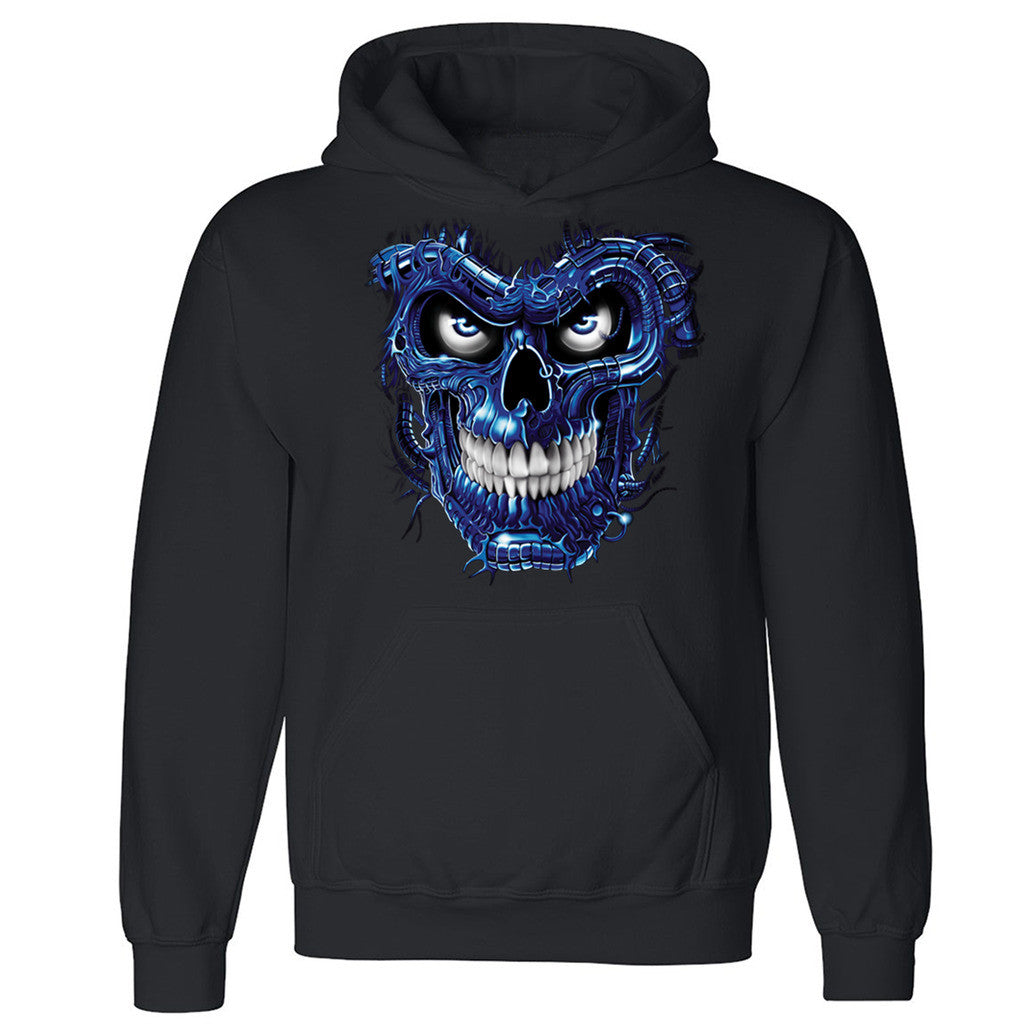 Zexpa Apparelâ„¢ Teminator Blue Skull Unisex Hoodie Day Of Dead Dia De Muertos Hooded Sweatshirt