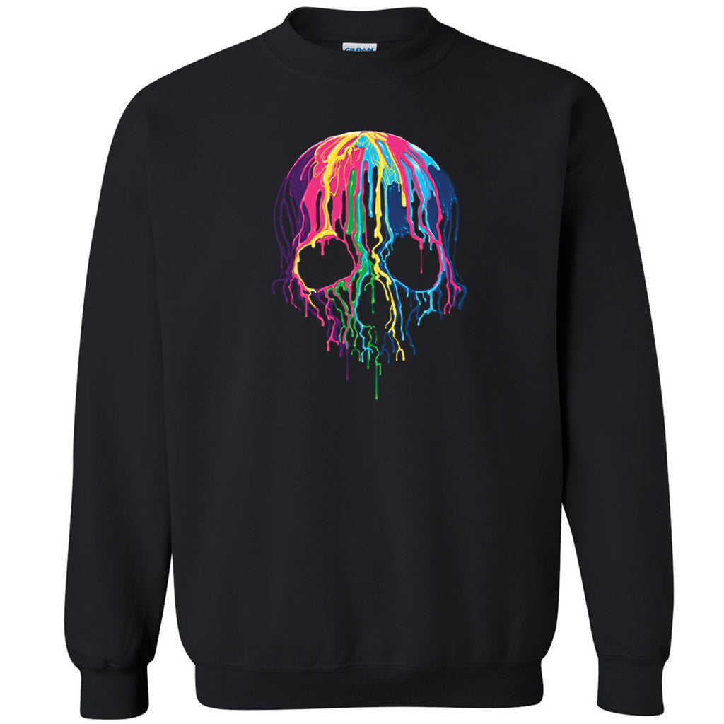Zexpa Apparelâ„¢ Melting Skull Neon Unisex Crewneck Colorful Day Of Dead Muertos Sweatshirt - Zexpa Apparel Halloween Christmas Shirts