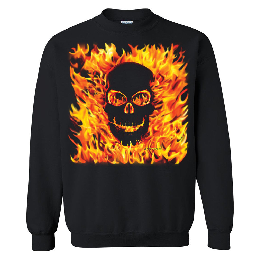Fire Skull Ghost Rider Unisex Crewneck Cool Halloween Costume Sweatshirt - Zexpa Apparel