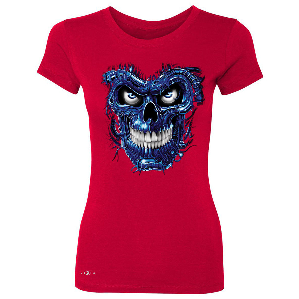 Blue Terminator Skull Women's T-shirt Sugar Day of The Death Tee - Zexpa Apparel Halloween Christmas Shirts