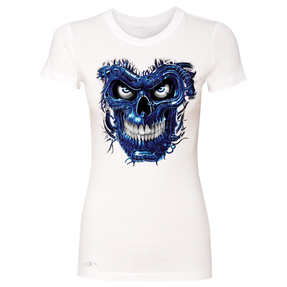 Blue Terminator Skull Women's T-shirt Sugar Day of The Death Tee - Zexpa Apparel Halloween Christmas Shirts