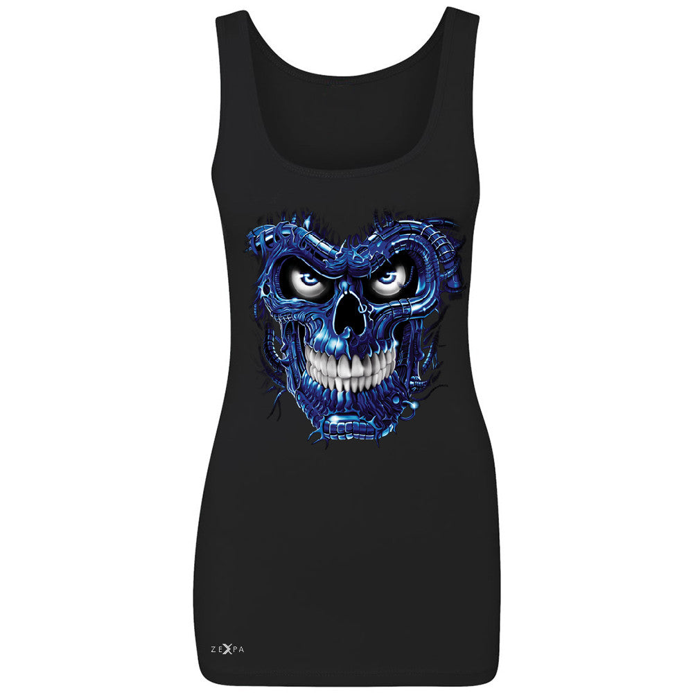 Blue Terminator Skull Women's Tank Top Sugar Day of The Death Sleeveless - Zexpa Apparel Halloween Christmas Shirts