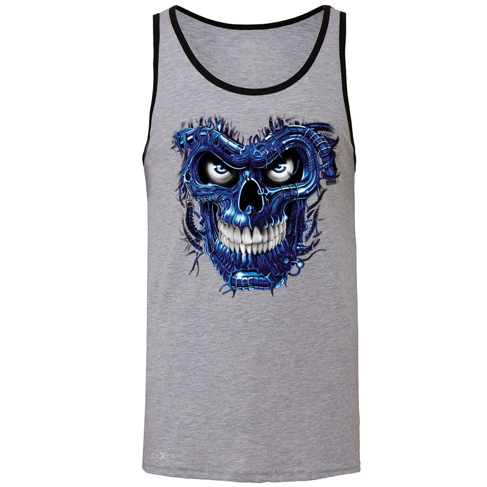Blue Terminator Skull Men's Jersey Tank Sugar Day of The Death Sleeveless - Zexpa Apparel Halloween Christmas Shirts