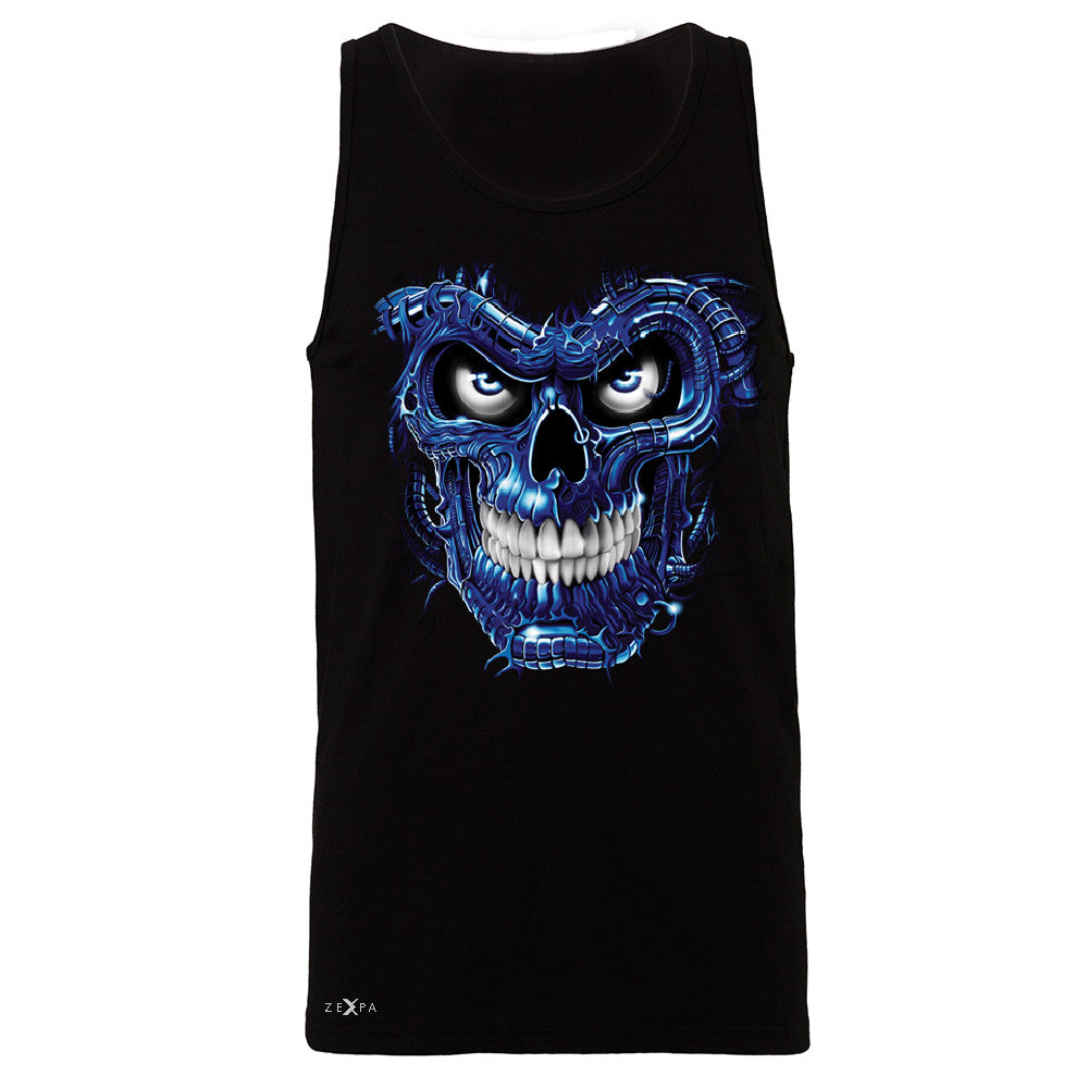 Blue Terminator Skull Men's Jersey Tank Sugar Day of The Death Sleeveless - Zexpa Apparel Halloween Christmas Shirts