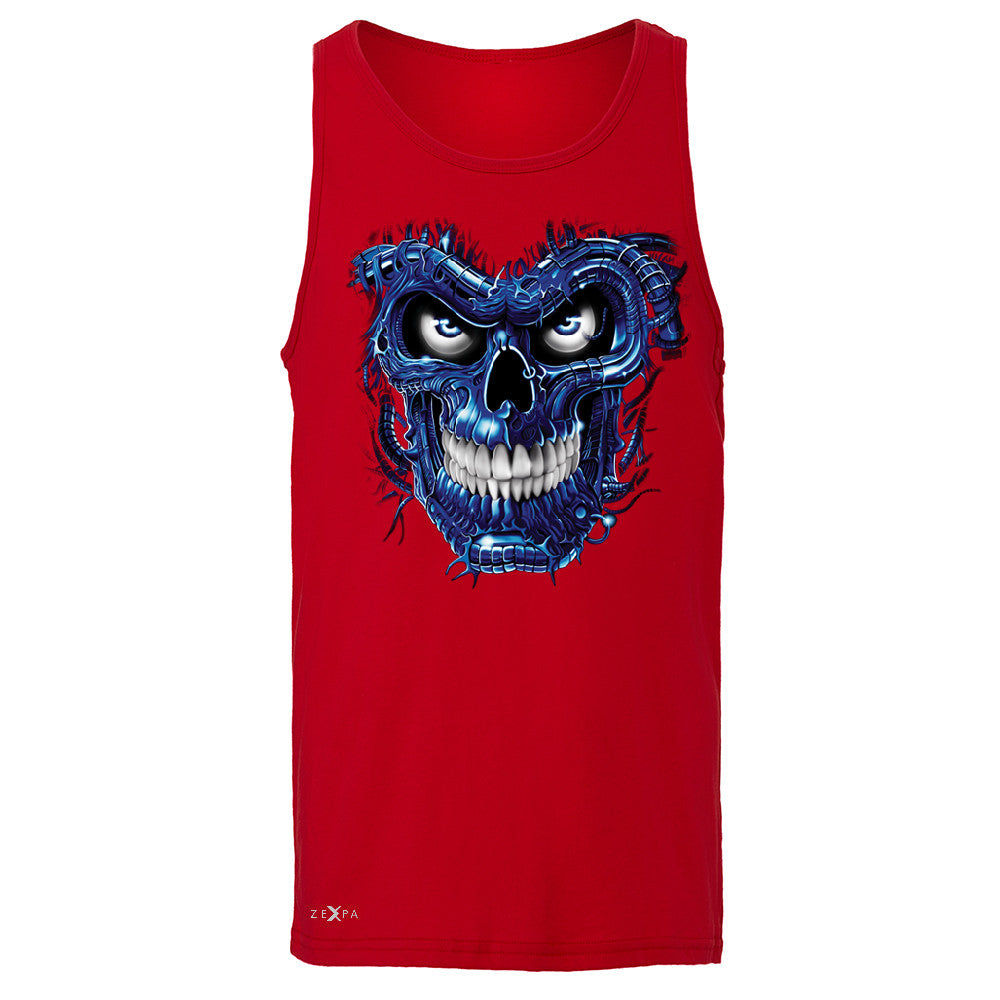 Blue Terminator Skull Men's Jersey Tank Sugar Day of The Death Sleeveless - Zexpa Apparel Halloween Christmas Shirts