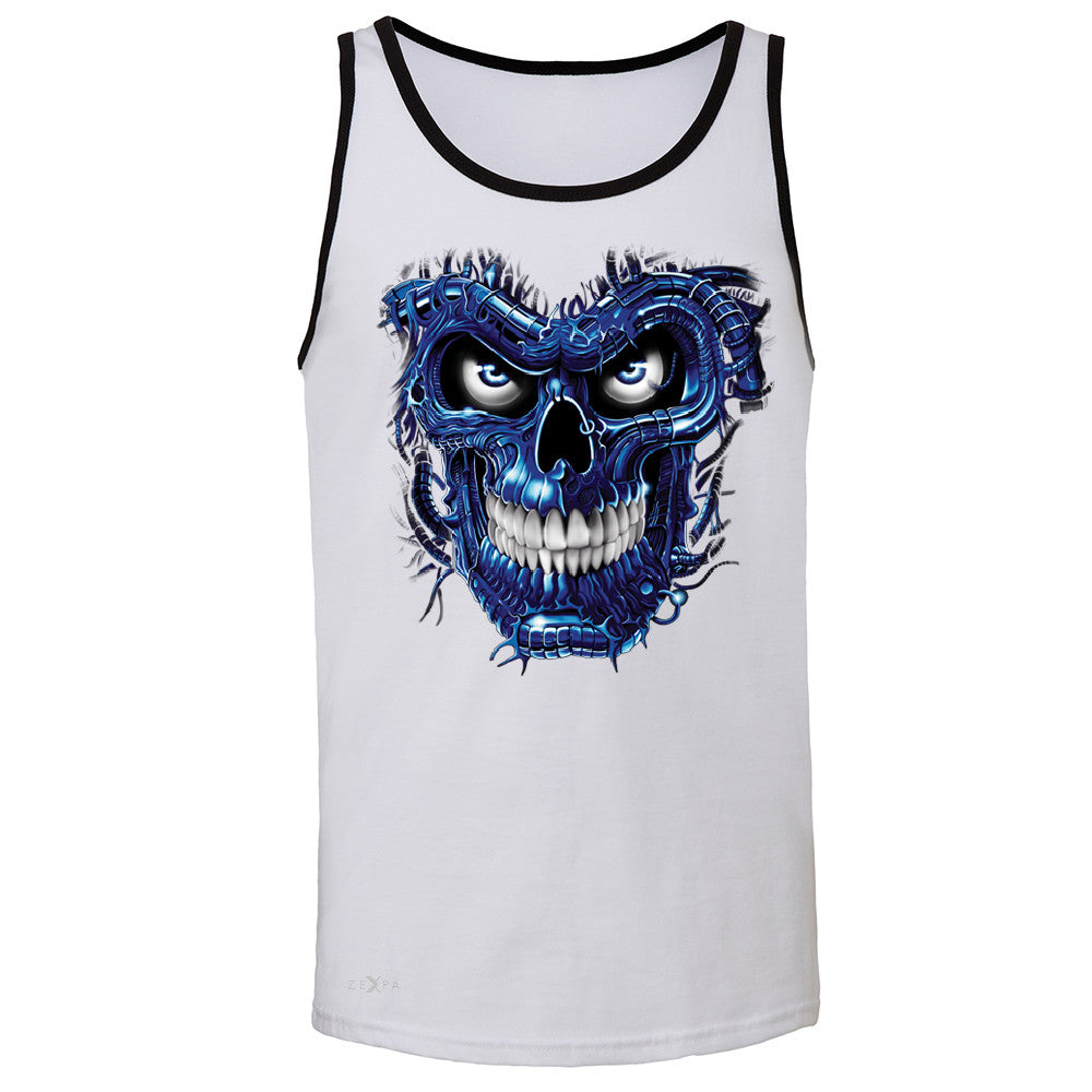 Blue Terminator Skull Men's Jersey Tank Sugar Day of The Death Sleeveless - Zexpa Apparel Halloween Christmas Shirts