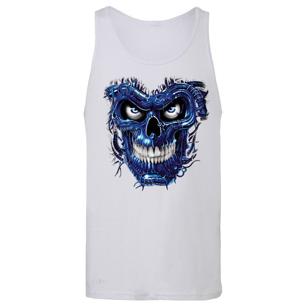 Blue Terminator Skull Men's Jersey Tank Sugar Day of The Death Sleeveless - Zexpa Apparel Halloween Christmas Shirts