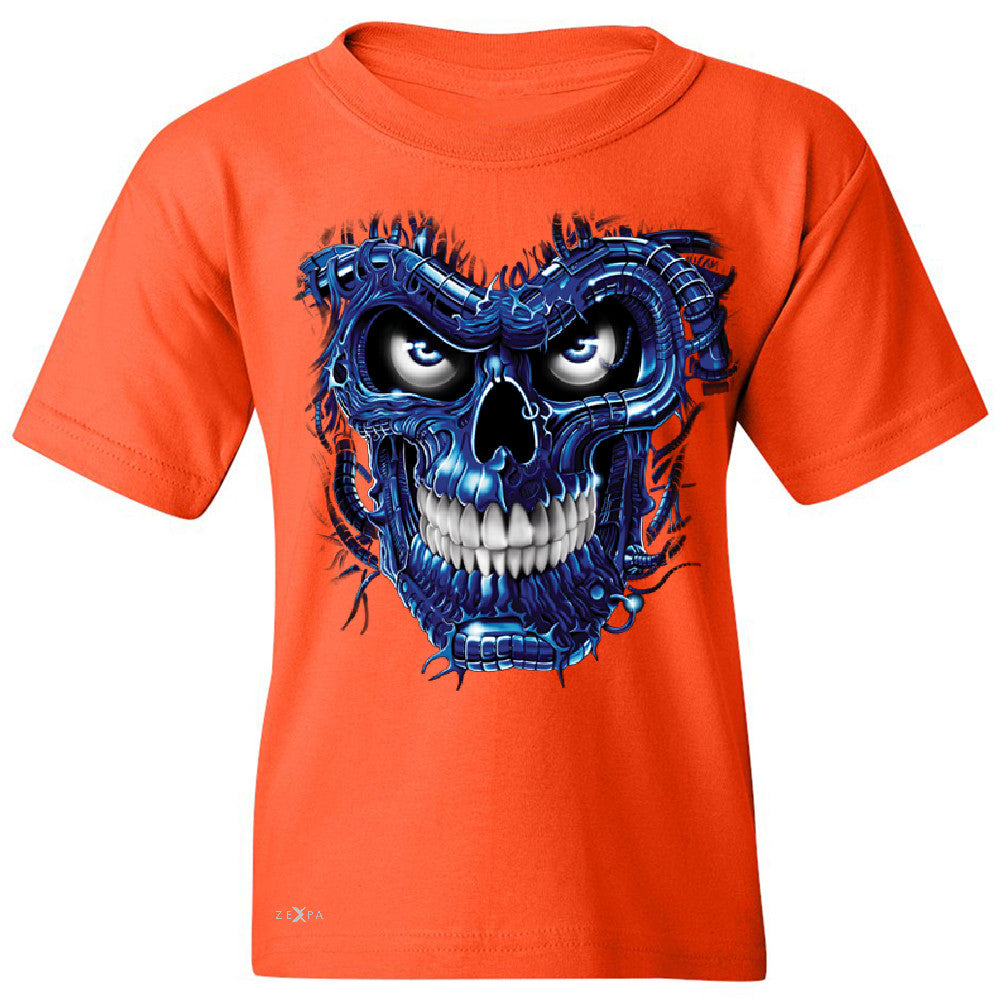 Blue Terminator Skull Youth T-shirt Sugar Day of The Death Tee - Zexpa Apparel Halloween Christmas Shirts