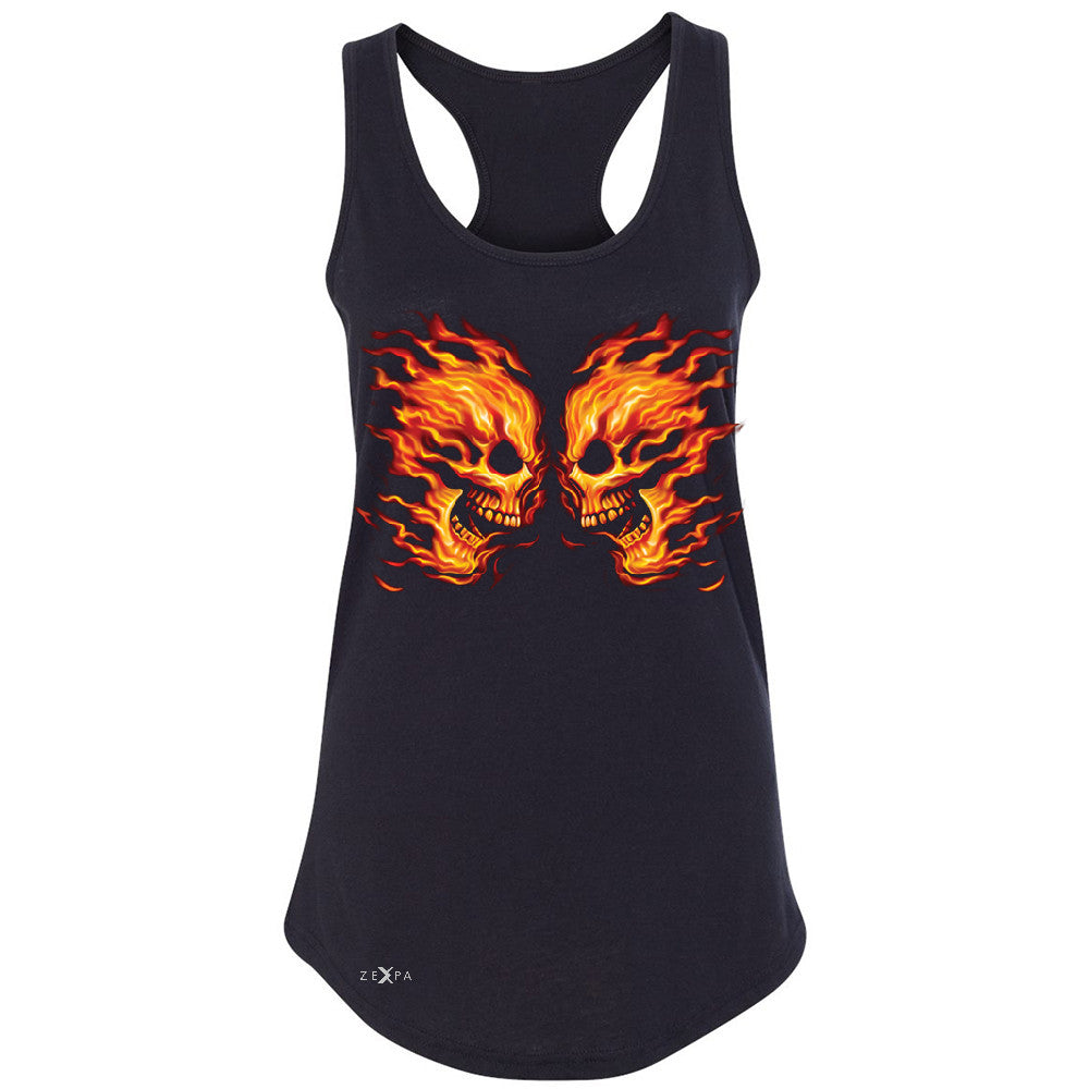Flaming Face Off Biker  Women's Racerback Ghost Rider Biker Cool Sleeveless - Zexpa Apparel - 1