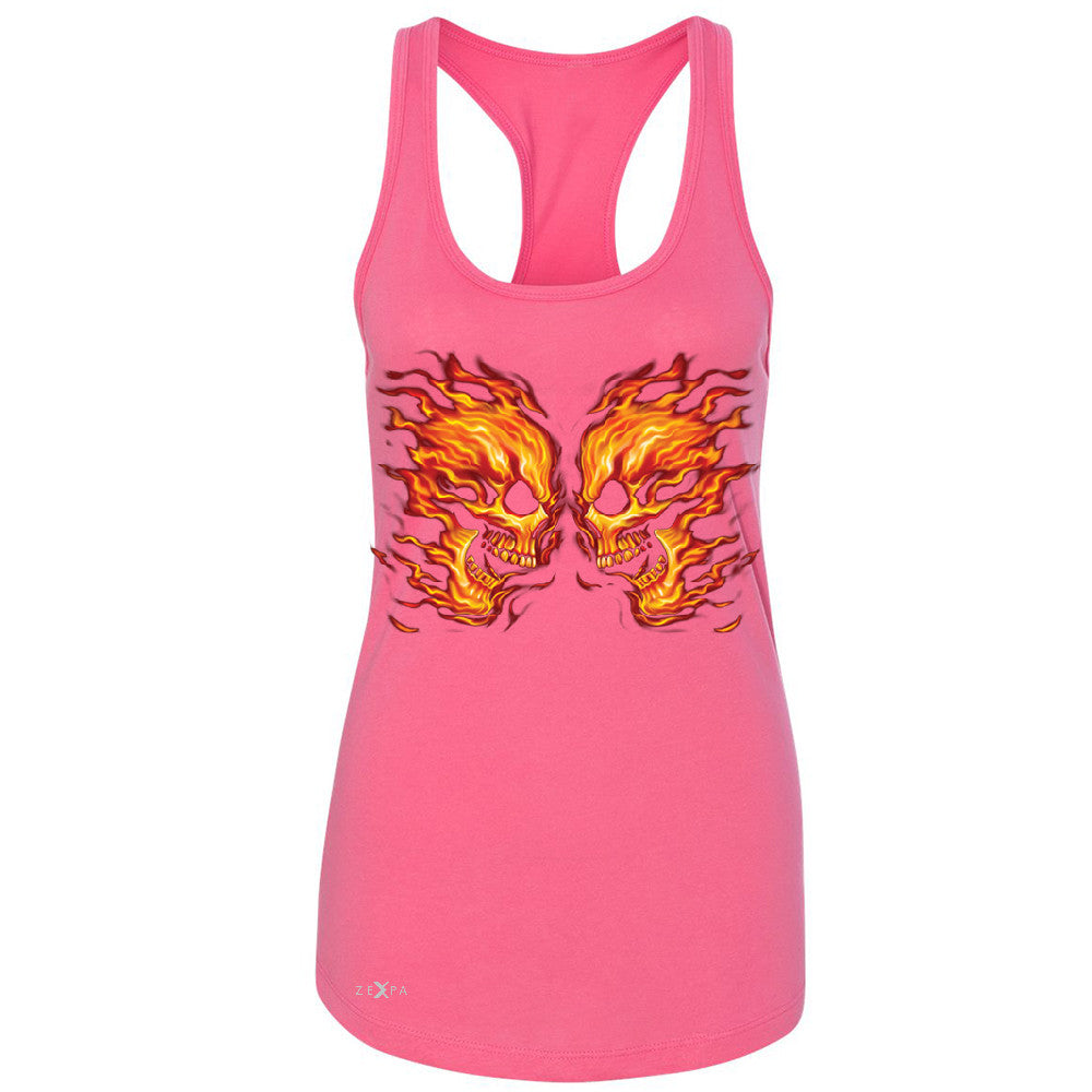 Flaming Face Off Biker  Women's Racerback Ghost Rider Biker Cool Sleeveless - Zexpa Apparel - 2
