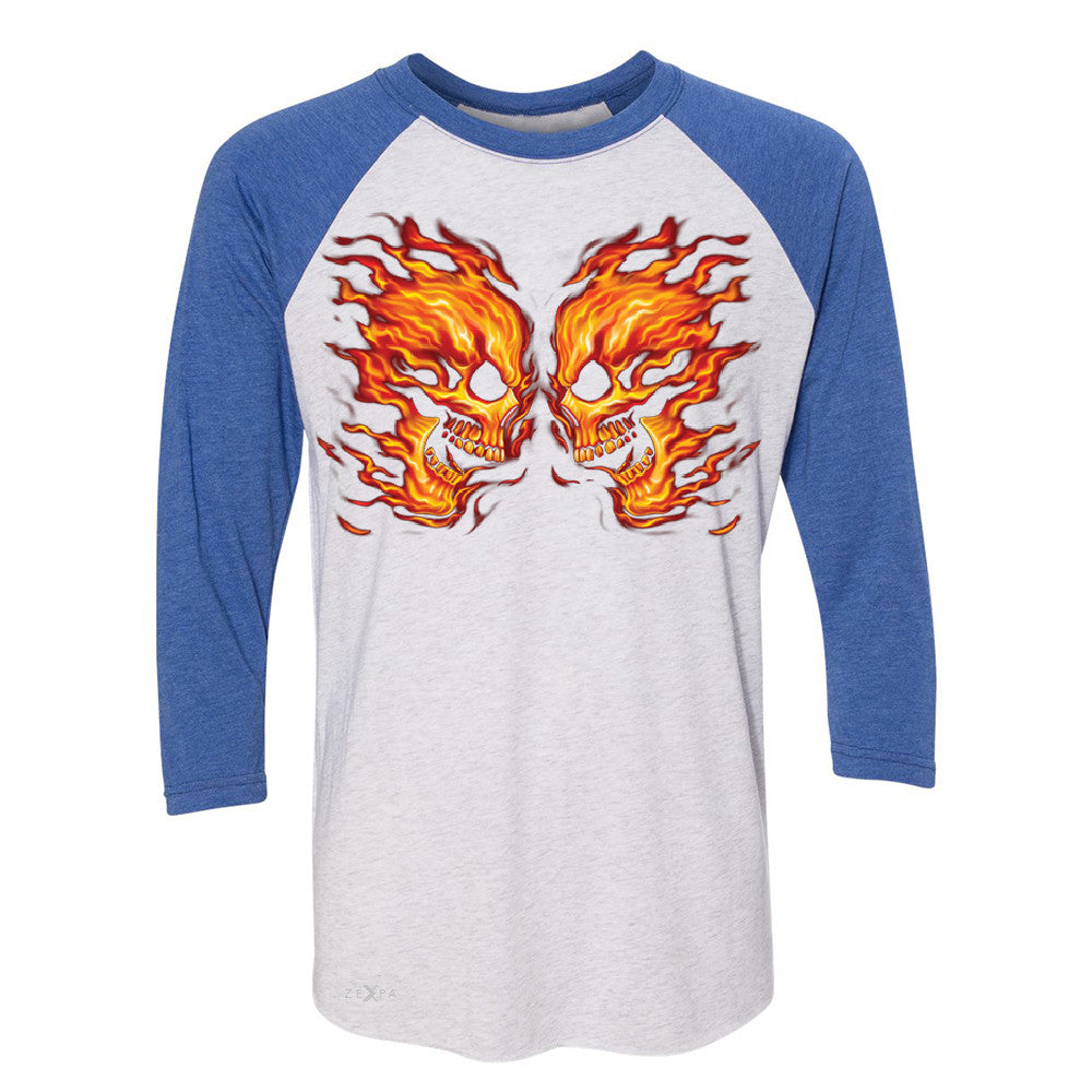 Zexpa Apparelâ„¢ Flaming Face Off Biker  3/4 Sleevee Raglan Tee Ghost Rider Biker Cool Tee - Zexpa Apparel Halloween Christmas Shirts