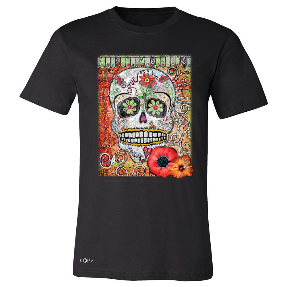 Love Skull with Flower Men's T-shirt Day Of The Dead Oct 31 Tee - Zexpa Apparel - 1