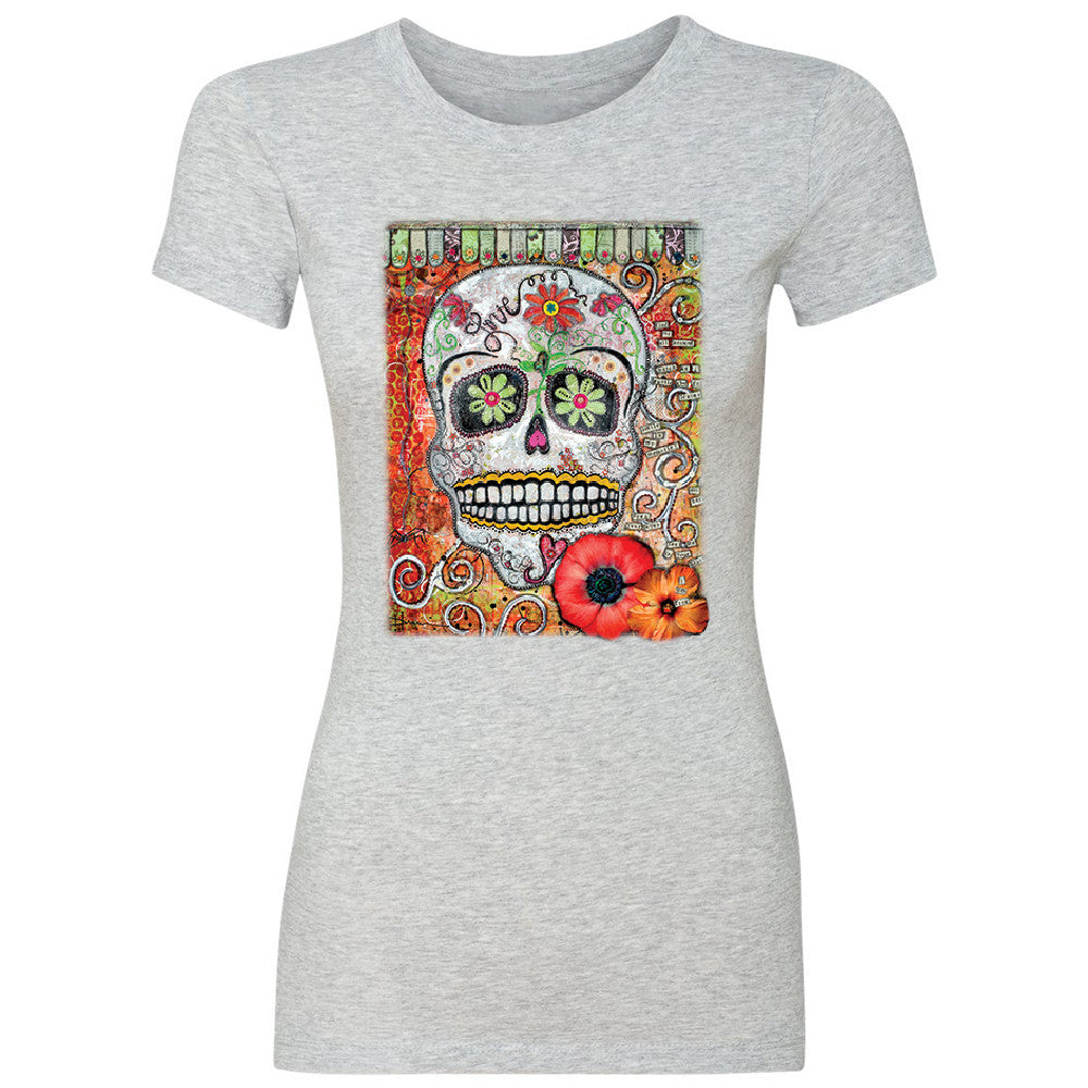 Love Skull with Flower Women's T-shirt Day Of The Dead Oct 31 Tee - Zexpa Apparel - 2
