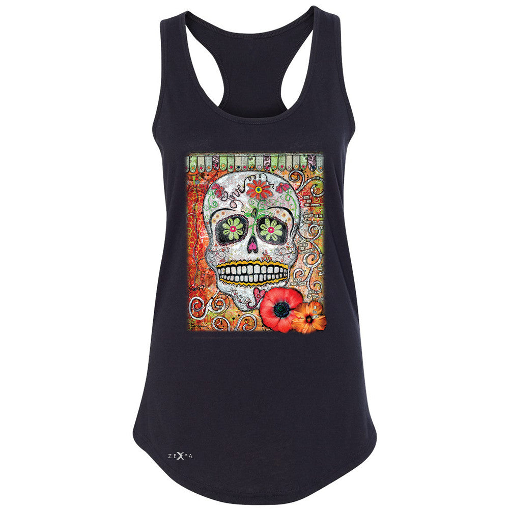 Love Skull with Flower Women's Racerback Day Of The Dead Oct 31 Sleeveless - Zexpa Apparel - 1
