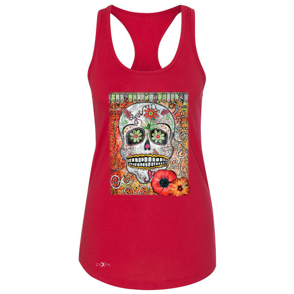 Love Skull with Flower Women's Racerback Day Of The Dead Oct 31 Sleeveless - Zexpa Apparel - 3