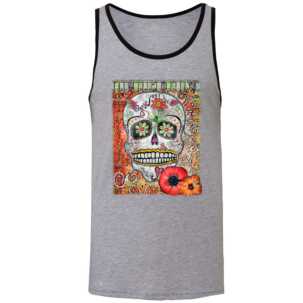 Love Skull with Flower Men's Jersey Tank Day Of The Dead Oct 31 Sleeveless - Zexpa Apparel - 2