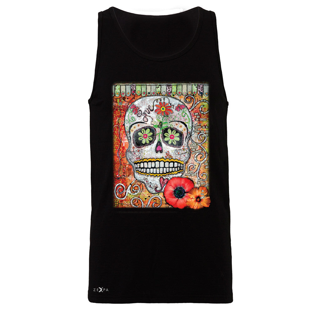 Love Skull with Flower Men's Jersey Tank Day Of The Dead Oct 31 Sleeveless - Zexpa Apparel - 1