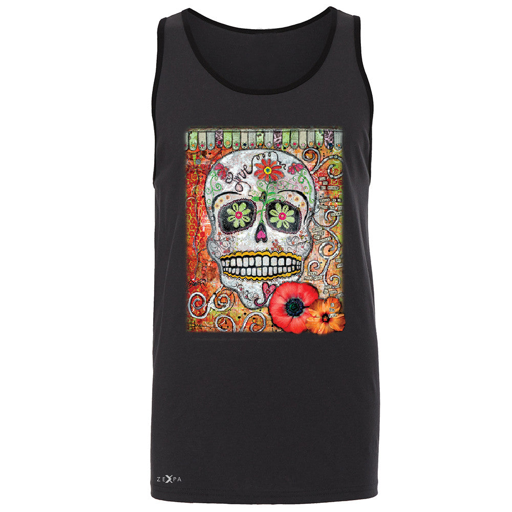 Love Skull with Flower Men's Jersey Tank Day Of The Dead Oct 31 Sleeveless - Zexpa Apparel - 3