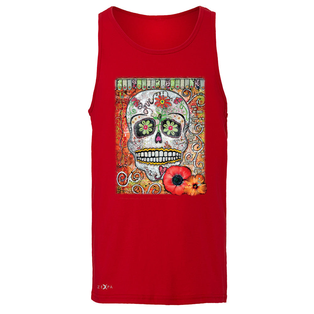 Love Skull with Flower Men's Jersey Tank Day Of The Dead Oct 31 Sleeveless - Zexpa Apparel - 4