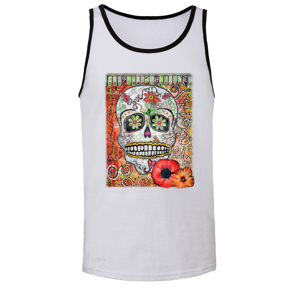 Love Skull with Flower Men's Jersey Tank Day Of The Dead Oct 31 Sleeveless - Zexpa Apparel - 5