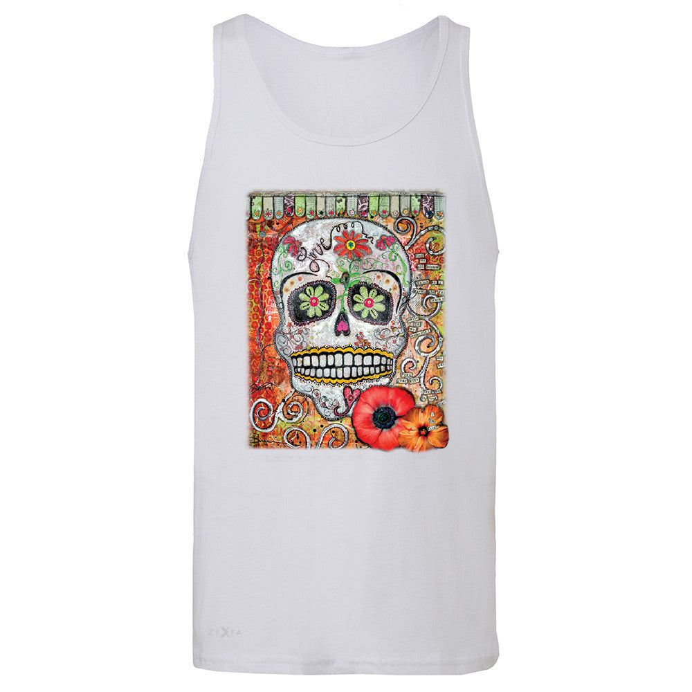 Love Skull with Flower Men's Jersey Tank Day Of The Dead Oct 31 Sleeveless - Zexpa Apparel - 6