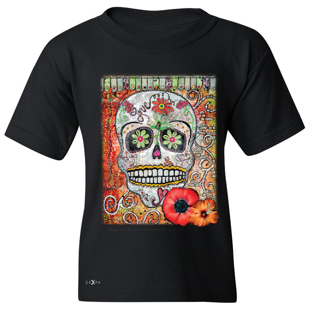 Love Skull with Flower Youth T-shirt Day Of The Dead Oct 31 Tee - Zexpa Apparel - 1