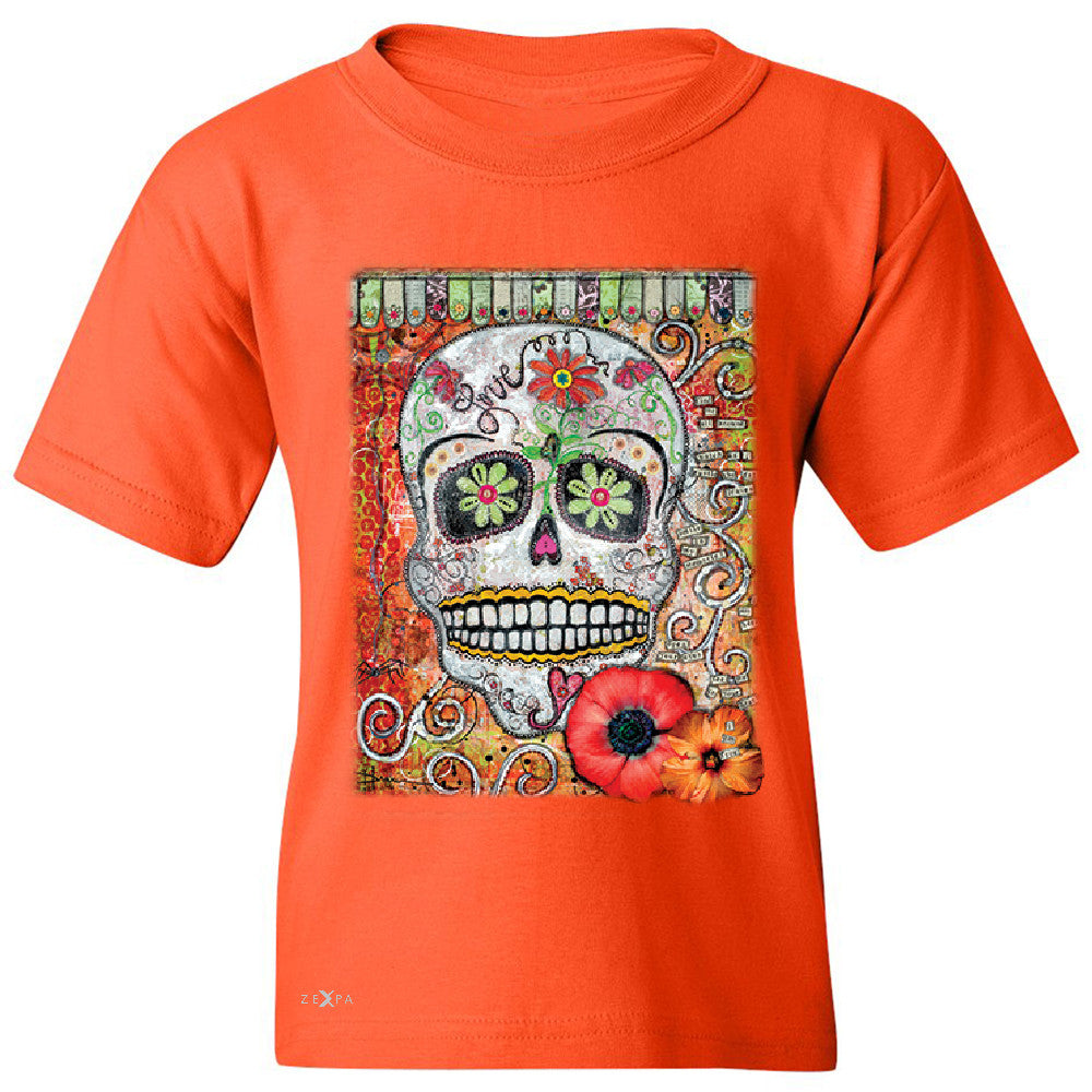 Love Skull with Flower Youth T-shirt Day Of The Dead Oct 31 Tee - Zexpa Apparel - 2