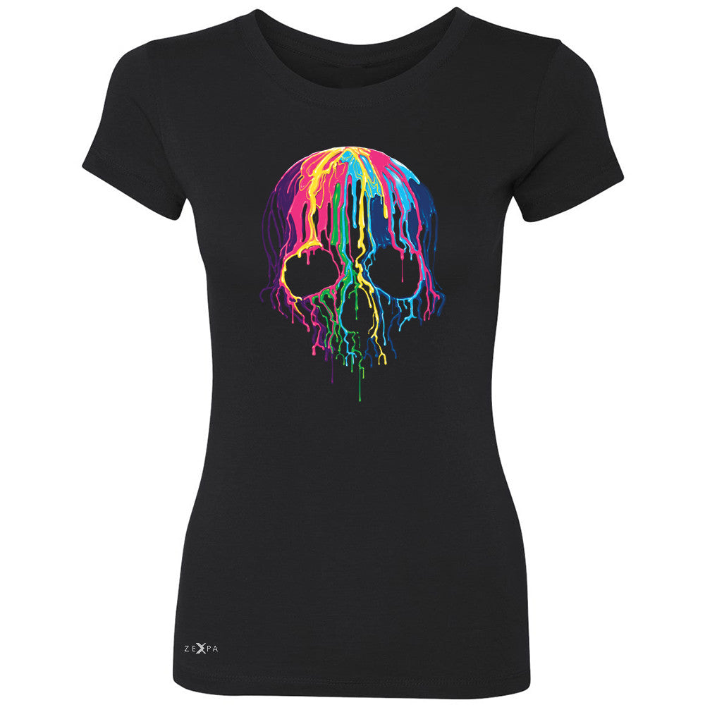 Zexpa Apparelâ„¢ Melting Skull Neon Women's T-shirt Dripping Skeleton Paint Tee - Zexpa Apparel Halloween Christmas Shirts