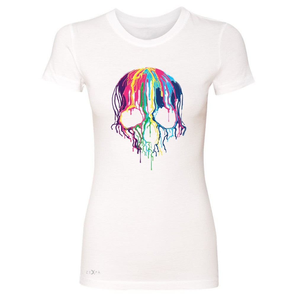 Zexpa Apparelâ„¢ Melting Skull Neon Women's T-shirt Dripping Skeleton Paint Tee - Zexpa Apparel Halloween Christmas Shirts