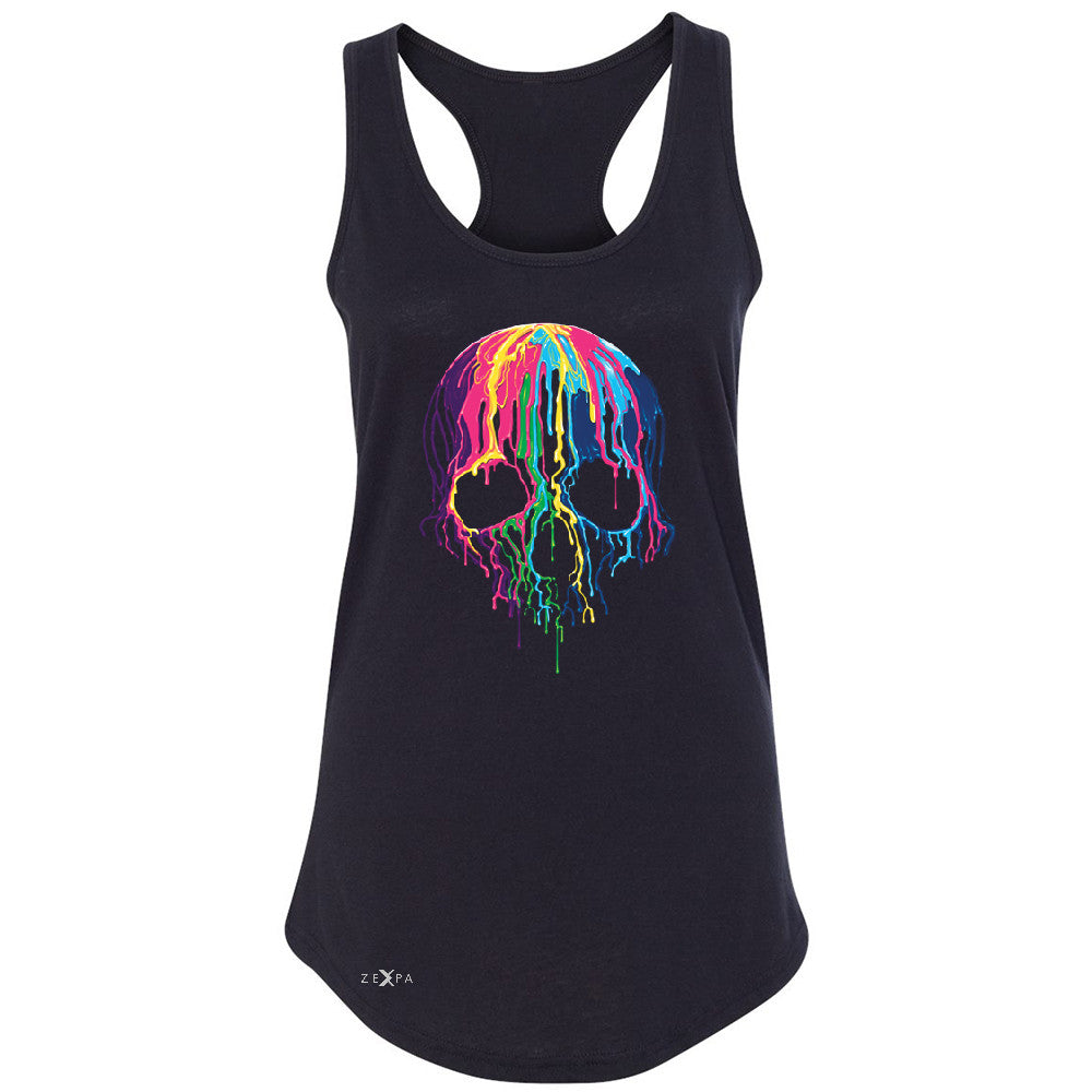 Zexpa Apparelâ„¢ Melting Skull Neon Women's Racerback Dripping Skeleton Paint Sleeveless - Zexpa Apparel Halloween Christmas Shirts