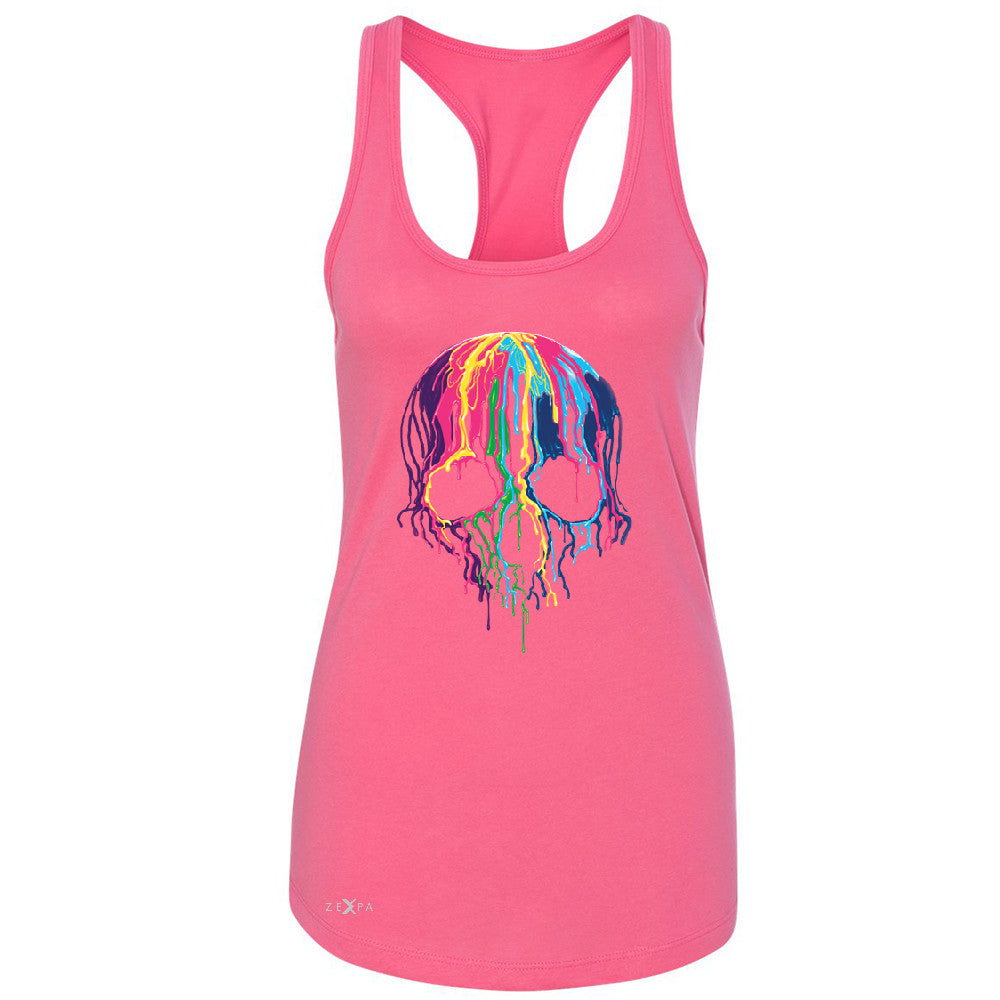 Zexpa Apparelâ„¢ Melting Skull Neon Women's Racerback Dripping Skeleton Paint Sleeveless - Zexpa Apparel Halloween Christmas Shirts