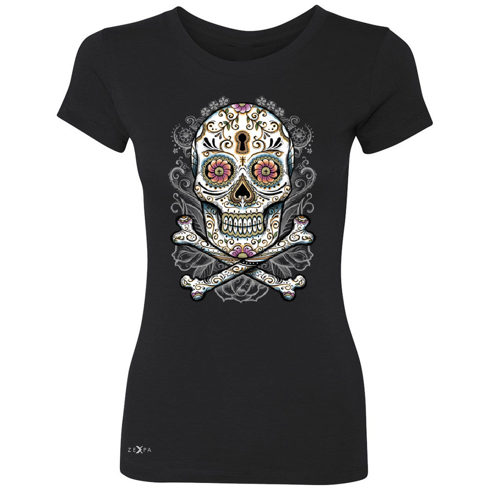 Floral Skull Women's T-shirt Dia de Muertos Sugar Day of The Dead Tee - Zexpa Apparel - 1