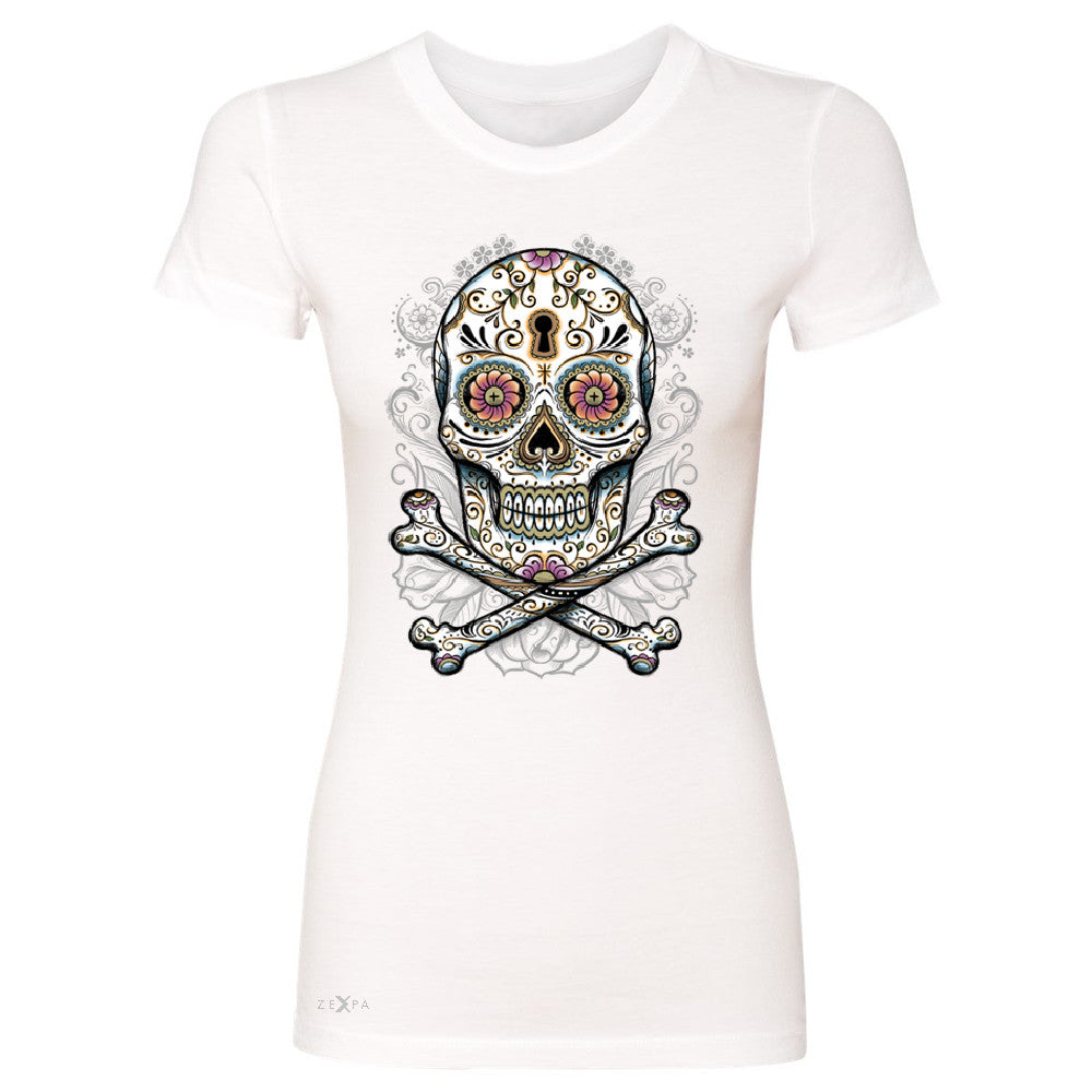 Floral Skull Women's T-shirt Dia de Muertos Sugar Day of The Dead Tee - Zexpa Apparel - 5