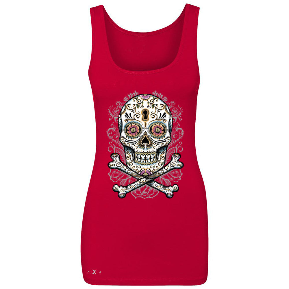 Floral Skull Women's Tank Top Dia de Muertos Sugar Day of The Dead Sleeveless - Zexpa Apparel - 3