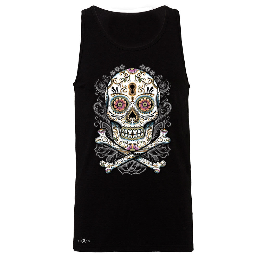 Floral Skull Men's Jersey Tank Dia de Muertos Sugar Day of The Dead Sleeveless - Zexpa Apparel - 1