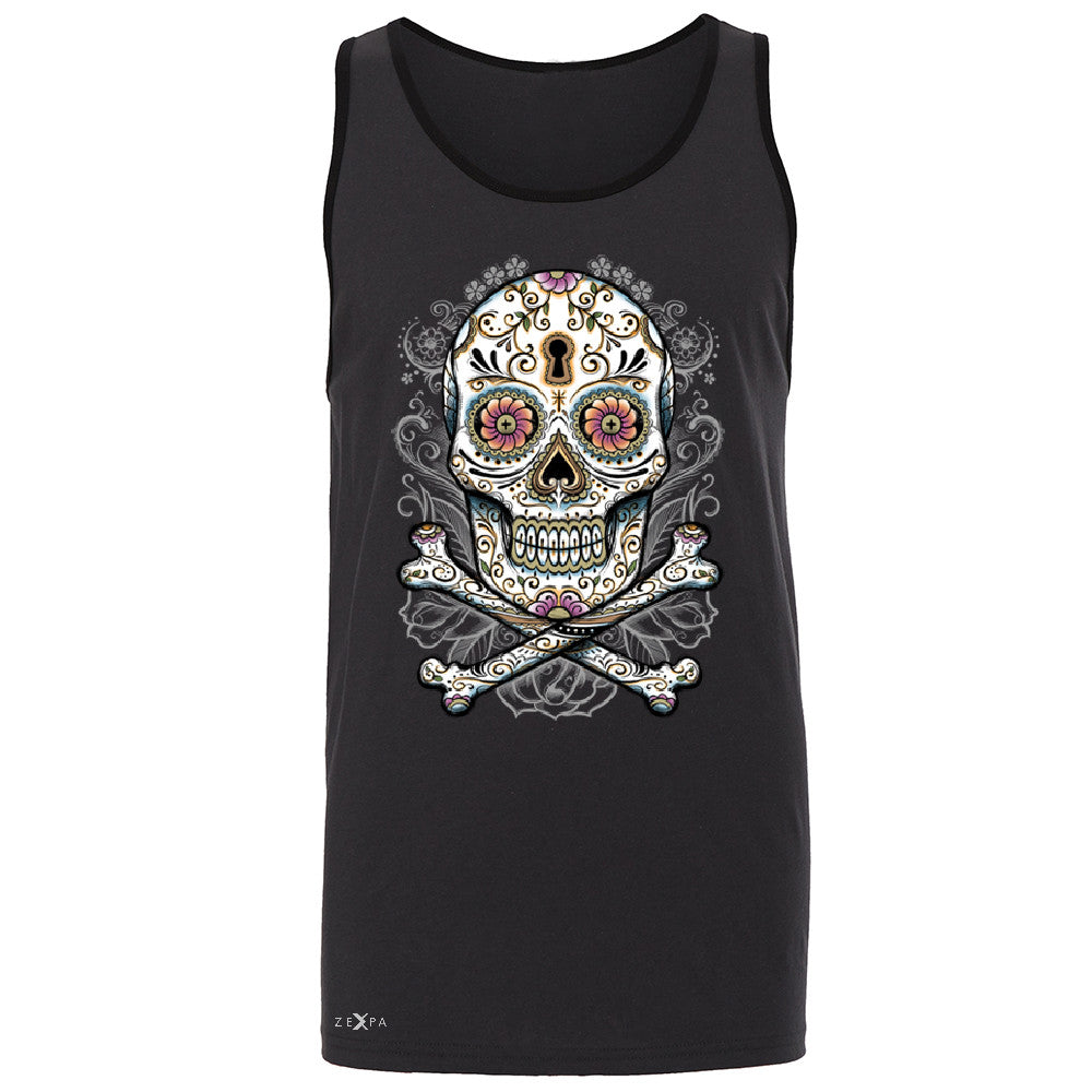 Floral Skull Men's Jersey Tank Dia de Muertos Sugar Day of The Dead Sleeveless - Zexpa Apparel - 3