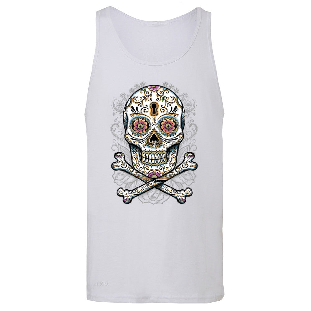 Floral Skull Men's Jersey Tank Dia de Muertos Sugar Day of The Dead Sleeveless - Zexpa Apparel - 6