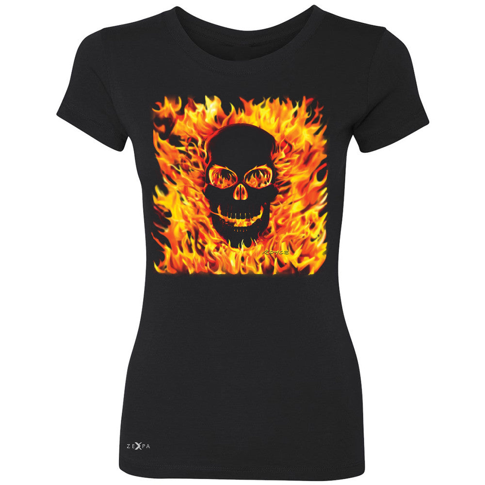 Fire Skull Women's T-shirt Dia de Muertos Ghost Rider Biker Cool Tee - Zexpa Apparel - 1