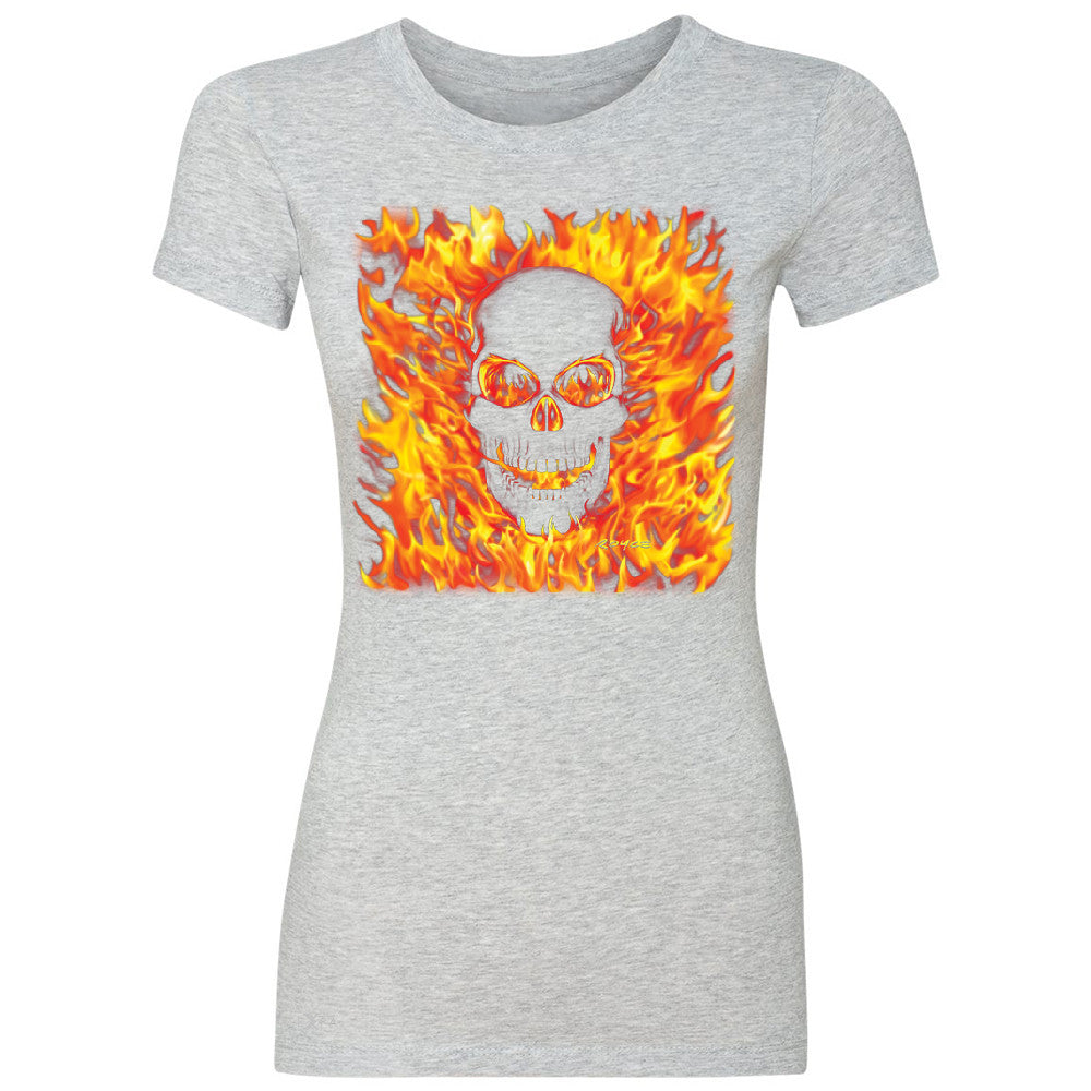 Fire Skull Women's T-shirt Dia de Muertos Ghost Rider Biker Cool Tee - Zexpa Apparel - 2