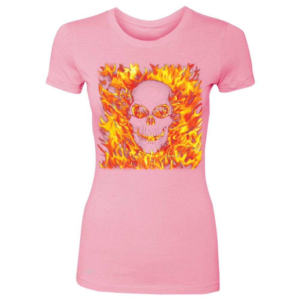 Fire Skull Women's T-shirt Dia de Muertos Ghost Rider Biker Cool Tee - Zexpa Apparel - 3
